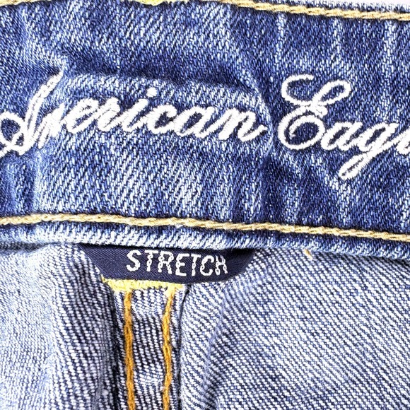 American Eagle Artist Jeans Sz 10 Long Blue Wide Leg Flare Low Rise Stretch Sk8 - Picture 8 of 16